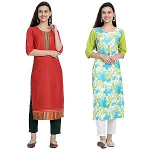 1 stop fashion women39s crape multicolor digital print straight kurtaskurtis pack of 2