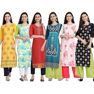 1 stop fashion women39s crape multicolor digital print straight kurtakurti pack of 6