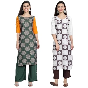 1 stop fashion women39s crape multicolor digital print straight kurtaskurtis pack of 2