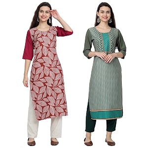 1 stop fashion women39s crape multicolor digital print straight kurtaskurtis pack of 2