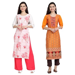 1 stop fashion women39s crape multicolor digital print straight kurtaskurtis pack of 2
