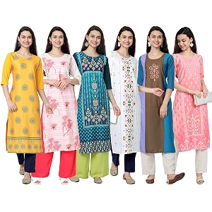 1 stop fashion women39s crape multicolor digital print straight kurtakurti pack of 6