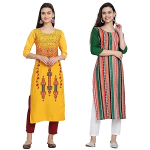 1 stop fashion women39s crape multicolor digital print straight kurtaskurtis pack of 2