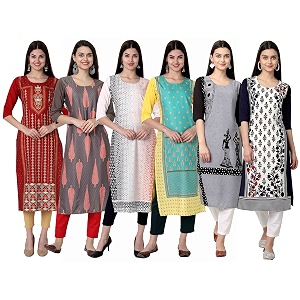 1 stop fashion women39s crape multicolor digital print straight kurtaskurtis pack of 6