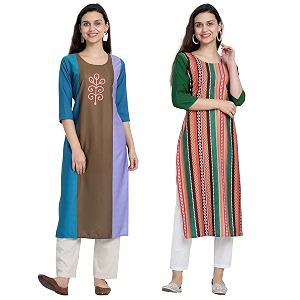 1 stop fashion women39s crape multicolor digital print straight kurtaskurtis pack of 2