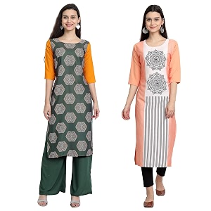 1 stop fashion women39s crape multicolor digital print straight kurtaskurtis pack of 2