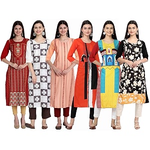 1 stop fashion women39s crape multicolor digital print straight kurtaskurtis pack of 6