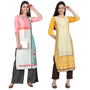 1 stop fashion women39s crape multicolor digital print straight kurtaskurtis pack of 2