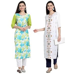 1 stop fashion women39s crape multicolor digital print straight kurtaskurtis pack of 2