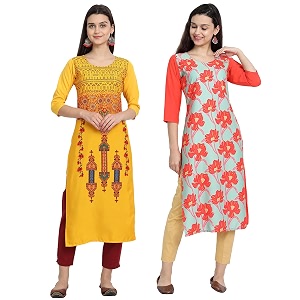 1 stop fashion women39s crape multicolor digital print straight kurtaskurtis pack of 2