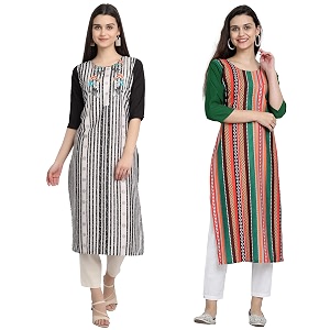 1 stop fashion women39s crape multicolor digital print straight kurtaskurtis pack of 2