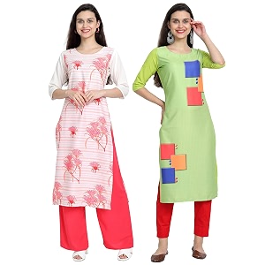 1 stop fashion women39s crape multicolor digital print straight kurtaskurtis pack of 2