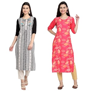 1 stop fashion women39s crape multicolor digital print straight kurtaskurtis pack of 2