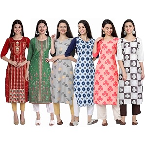 1 stop fashion women39s crape multicolor digital print straight kurtaskurtis pack of 6