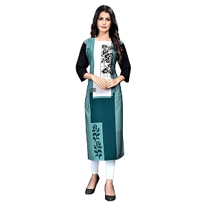 1 stop fashion women39s turqouise coloured digital print crepe knee long w style kurtaskurti