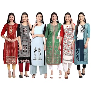 1 stop fashion women39s crape multicolor digital print straight kurtaskurtis pack of 6