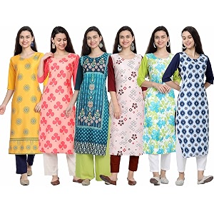 1 stop fashion women39s crape multicolor digital print straight kurtakurti pack of 6