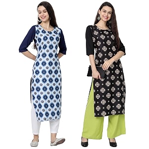 1 stop fashion women39s crape multicolor digital print straight kurtaskurtis pack of 2