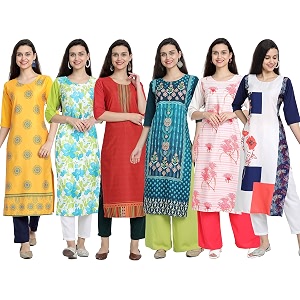 1 stop fashion women39s crape multicolor digital print straight kurtakurti pack of 6