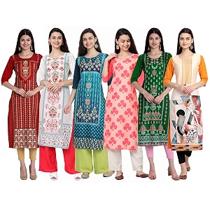 1 stop fashion women39s crape multicolor digital print straight kurtaskurtis pack of 6