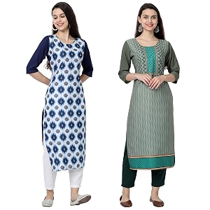1 stop fashion women39s crape multicolor digital print straight kurtaskurtis pack of 2