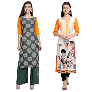 1 stop fashion women39s crape multicolor digital print straight kurtaskurtis pack of 2