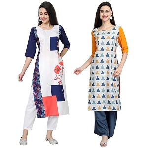 1 stop fashion women39s crape multicolor digital print straight kurtaskurtis pack of 2