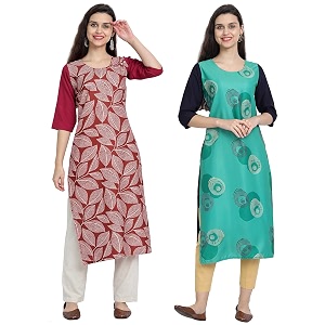 1 stop fashion women39s crape multicolor digital print straight kurtaskurtis pack of 2