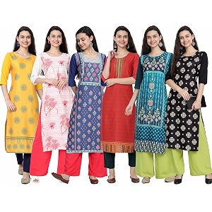 1 stop fashion women39s crape multicolor digital print straight kurtakurti pack of 6
