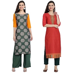 1 stop fashion women39s crape multicolor digital print straight kurtaskurtis pack of 2