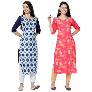 1 stop fashion women39s crape multicolor digital print straight kurtaskurtis pack of 2