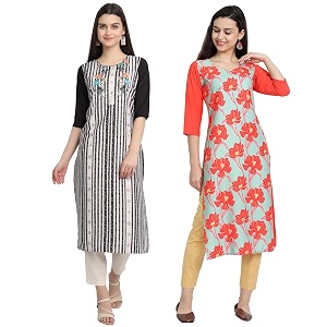 1 stop fashion women39s crape multicolor digital print straight kurtaskurtis pack of 2