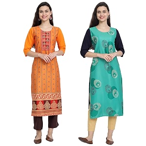 1 stop fashion women39s crape multicolor digital print straight kurtaskurtis pack of 2