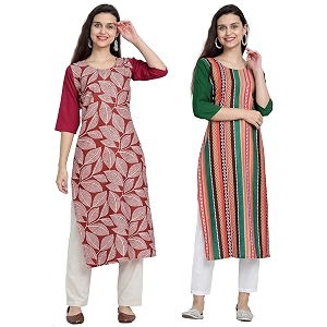 1 stop fashion women39s crape multicolor digital print straight kurtaskurtis pack of 2