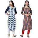 1 Stop Fashion Women's Crape Multicolor Digital Print Straight Kurtas/Kurtis (Pack of 2)