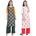 1 Stop Fashion Women's Crape Multicolor Digital Print Straight Kurtas/Kurtis (Pack of 2)