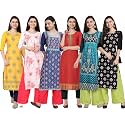 1 Stop Fashion Women's Crape Multicolor Digital Print Straight Kurta/Kurti (Pack of 6)
