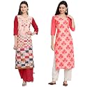 1 Stop Fashion Women's Crape Multicolor Digital Print Straight Kurtas/Kurtis (Pack of 2)