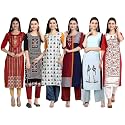 1 Stop Fashion Women's Crape Multicolor Digital Print Straight Kurtas/Kurtis (Pack of 6)