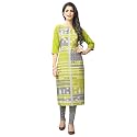 1 Stop Fashion Women's Crepe Digital Print Knee Long W Style Kurta/Kurti Green