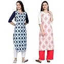 1 Stop Fashion Women's Crape Multicolor Digital Print Straight Kurtas/Kurtis (Pack of 2)