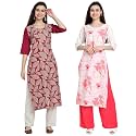 1 Stop Fashion Women's Crape Multicolor Digital Print Straight Kurtas/Kurtis (Pack of 2)