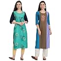 1 Stop Fashion Women's Crape Multicolor Digital Print Straight Kurtas/Kurtis (Pack of 2)