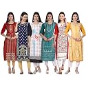 1 Stop Fashion Women's Crape Multicolor Digital Print Straight Kurtas/Kurtis (Pack of 6)
