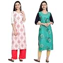 1 Stop Fashion Women's Crape Multicolor Digital Print Straight Kurtas/Kurtis (Pack of 2)