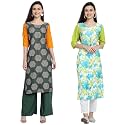 1 Stop Fashion Women's Crape Multicolor Digital Print Straight Kurtas/Kurtis (Pack of 2)
