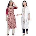 1 Stop Fashion Women's Crape Multicolor Digital Print Straight Kurtas/Kurtis (Pack of 2)