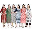 1 Stop Fashion Women's Crape Multicolor Digital Print Straight Kurtas/Kurtis (Pack of 6)
