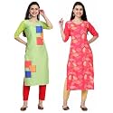 1 Stop Fashion Women's Crape Multicolor Digital Print Straight Kurtas/Kurtis (Pack of 2)