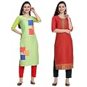1 Stop Fashion Women's Crape Multicolor Digital Print Straight Kurtas/Kurtis (Pack of 2)